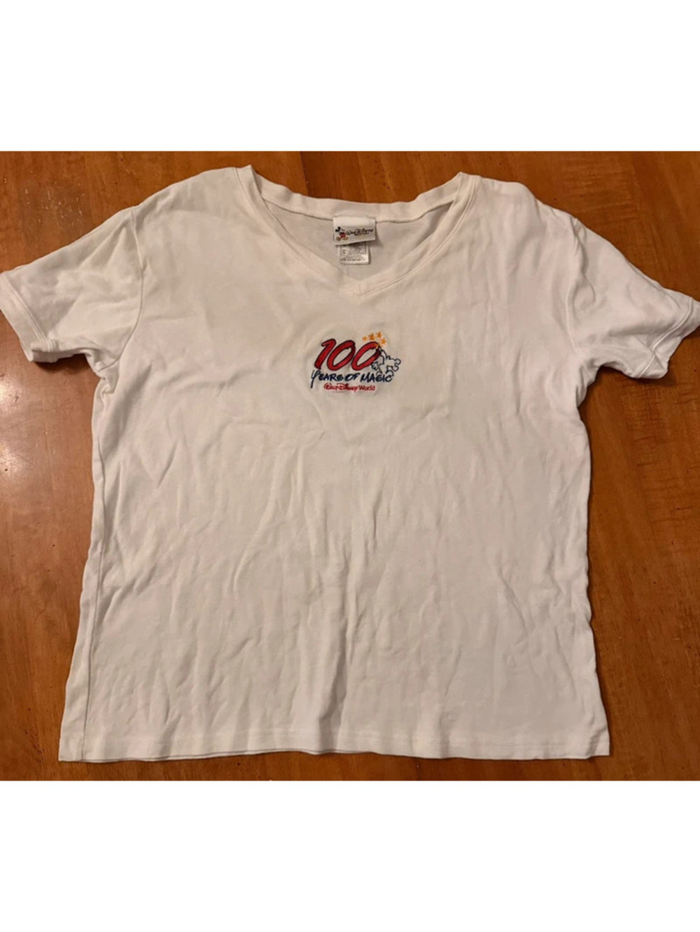Vintage Y2K Walt Disney World 100 Years of Magic Embroidered V-Neck Shirt XL